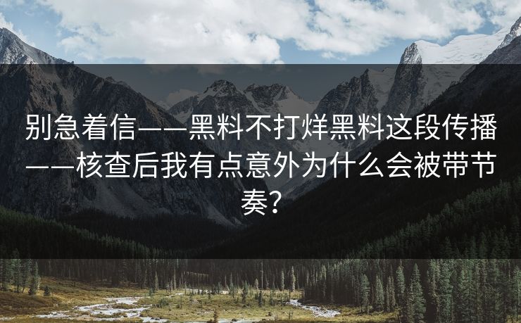 别急着信——黑料不打烊黑料这段传播——核查后我有点意外为什么会被带节奏？