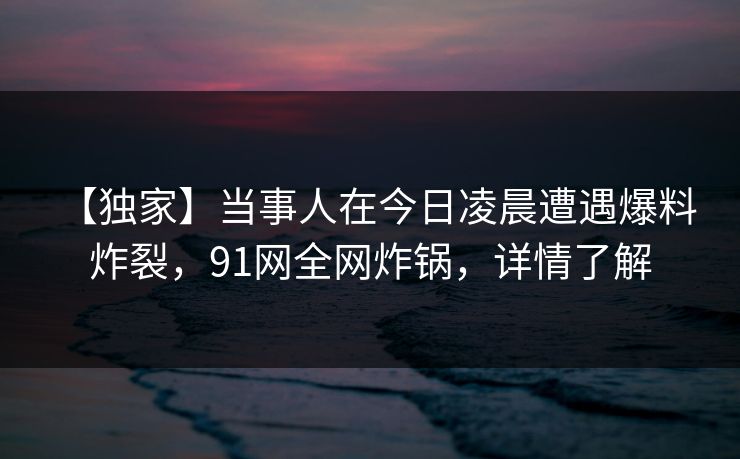 【独家】当事人在今日凌晨遭遇爆料 炸裂,91网全网炸锅,详情了解 【独家】当事人在今日凌晨遭遇爆料 炸裂,91网全网炸锅,详情了解