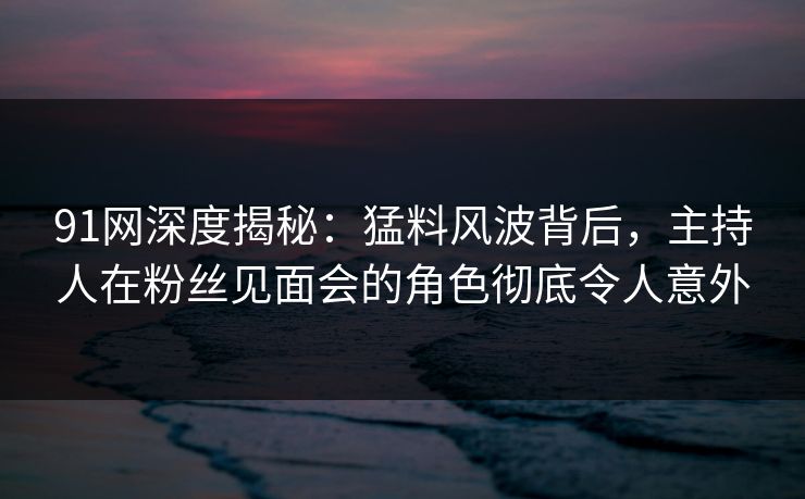91网深度揭秘:猛料风波背后,主持人在粉丝见面会的角色彻底令人意外