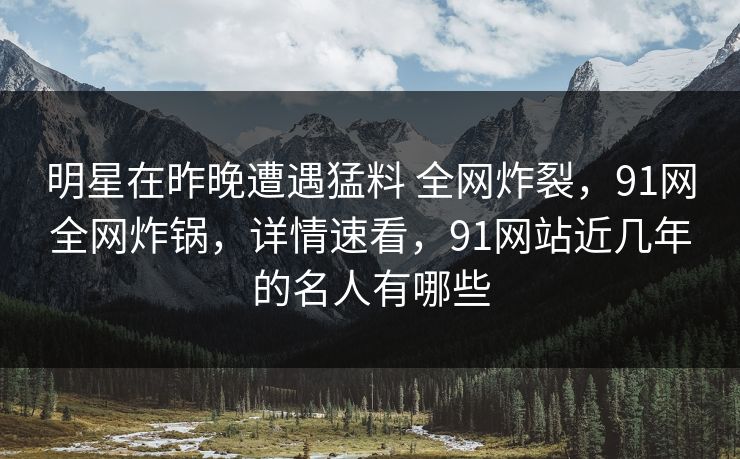 明星在昨晚遭遇猛料 全网炸裂,91网全网炸锅,详情速看,91网站近几年的名人有哪些