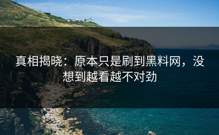 真相揭晓：原本只是刷到黑料网，没想到越看越不对劲